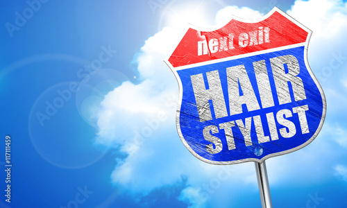 hair stylist, 3D rendering, blue street sign