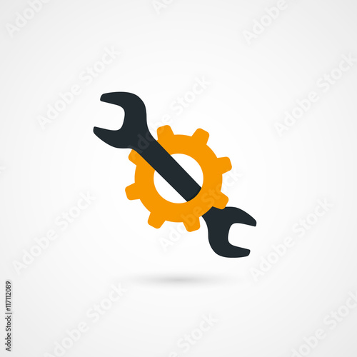 Repair tool sign icon. Service symbol. Cog wheel with wrench. Vector illustration, eps 10.