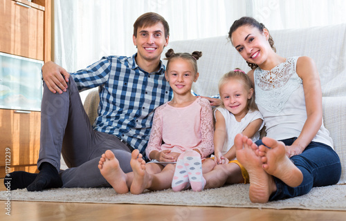 Portrait of family with kids at home © JackF