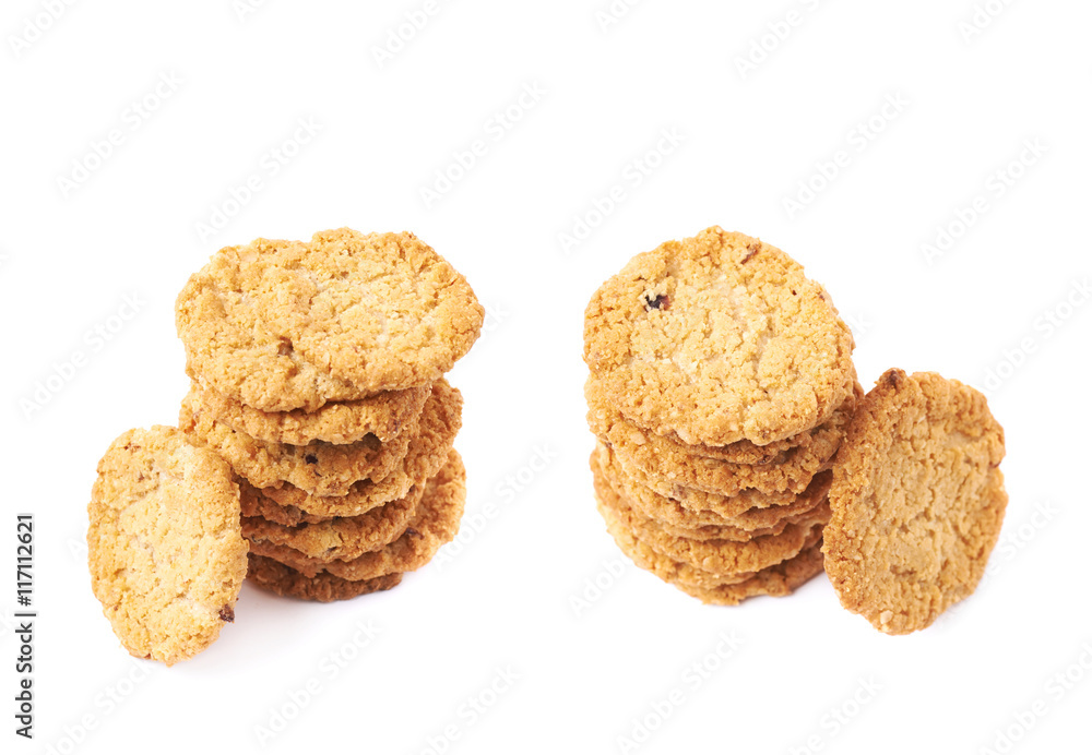 Pile stack of oatmeal cookies isolated Pile stack of oatmeal cookies isolated