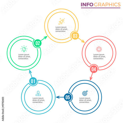 Linear infographics. Minimalistic chart, diagram with 5 steps.