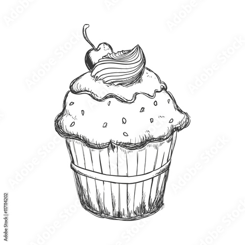 Bakery concept represented by muffing cupcake icon. Isolated and sketch illustration