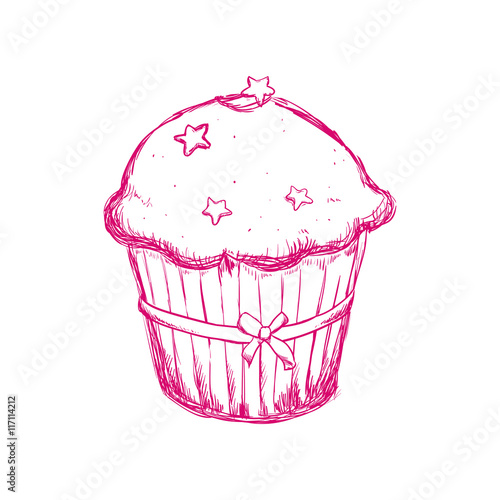 Bakery concept represented by muffing cupcake icon. Isolated and sketch illustration