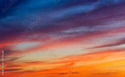 Beautiful colorful sky. Fiery orange sunset sky. © es0lex
