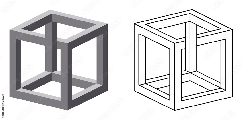 Vecteur Stock Impossible cube optical illusion. Also known as irrational  cube an impossible object invented by M.C. Escher. Viewed from a certain  angle, this cube appears to defy the laws of geometry.