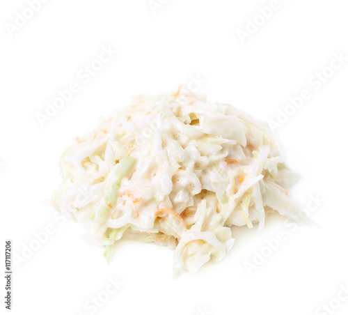 Pile of creamy coleslaw salad isolated