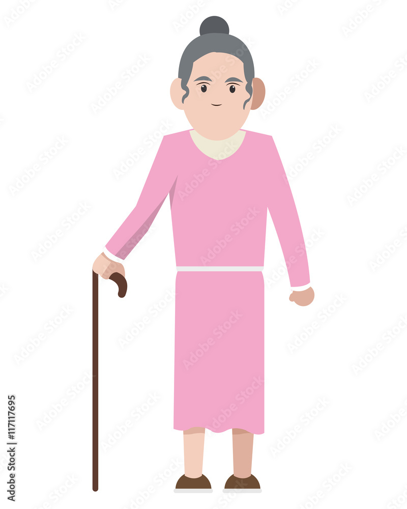 flat design senior woman with cane icon vector illustration flat design senior woman with cane icon vector illustration