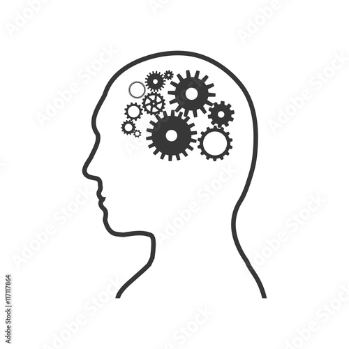 Human head and think concept represented by man and gears icon. Isolated and flat illustration
