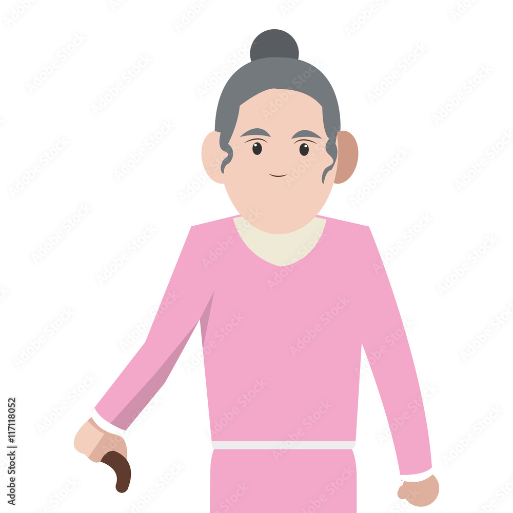 flat design senior woman with cane icon vector illustration