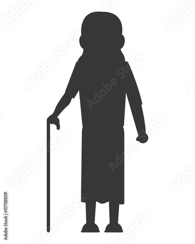 flat design senior woman with cane icon vector illustration