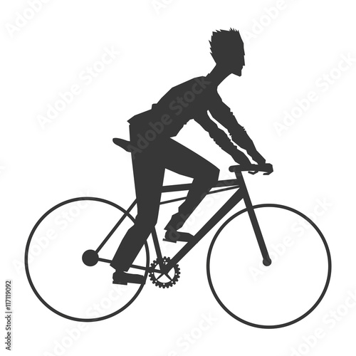 flat design man riding bike silhouette icon vector illustration