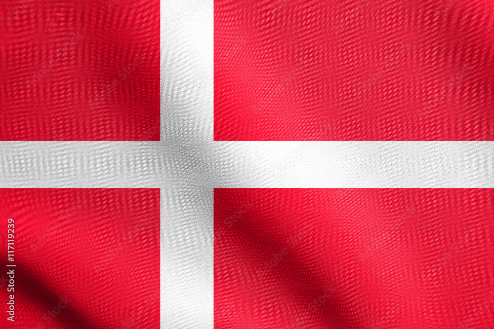 Fototapeta premium Flag of Denmark waving in wind with fabric texture
