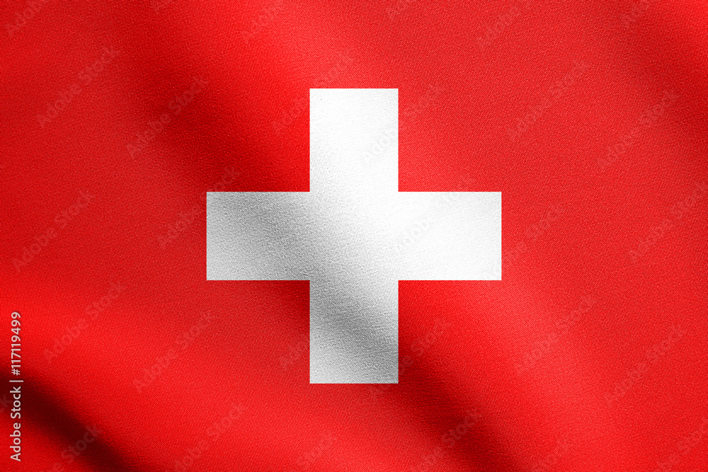 Flag of Switzerland waving with fabric texture Flag of Switzerland waving with fabric texture