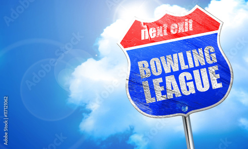 bowling league, 3D rendering, blue street sign
