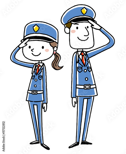 警備員：敬礼する男女
