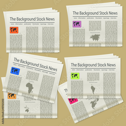 Set Newspaper. World map. Realistic image of the object