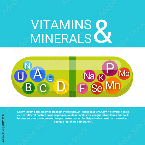 Capsule With Vitamins Nutrient Minerals Colorful Banner Healthy Life Nutrition Chemistry Element Concept