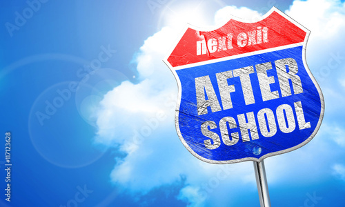 after school, 3D rendering, blue street sign