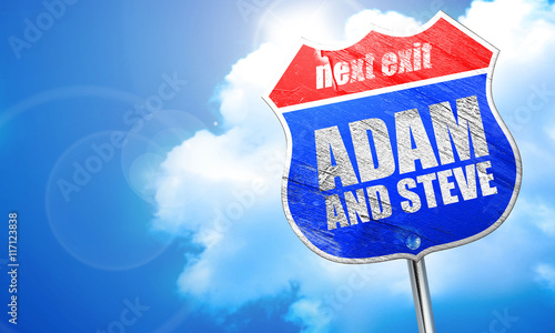 adam and steve, 3D rendering, blue street sign