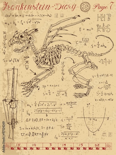 Frankenstein Diary with fantasy monster skeleton