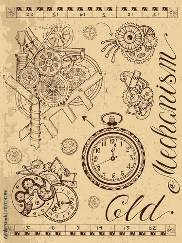 Old mechanism of clock in steampunk style