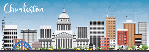 Charleston Skyline with Gray Buildings and Blue Sky. West Virgin