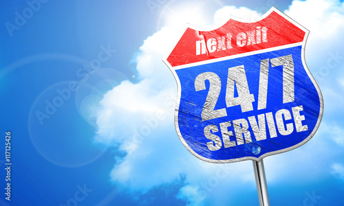 24/7 service, 3D rendering, blue street sign