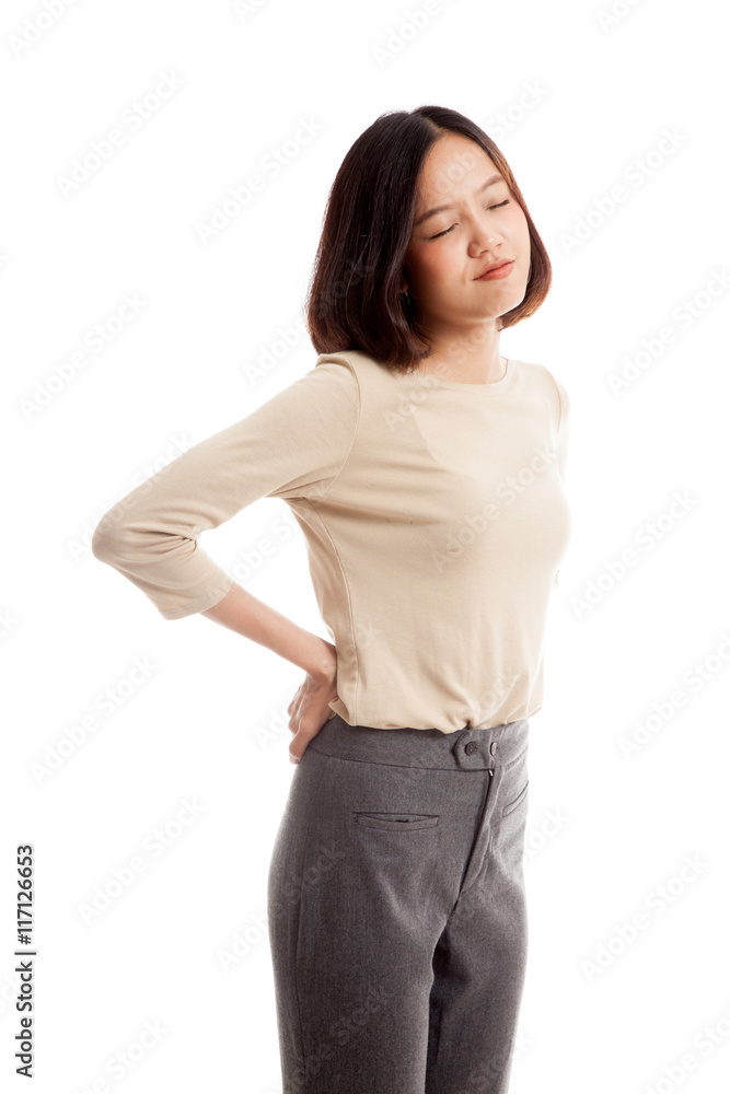 Obraz premium Young Asian business woman got back pain