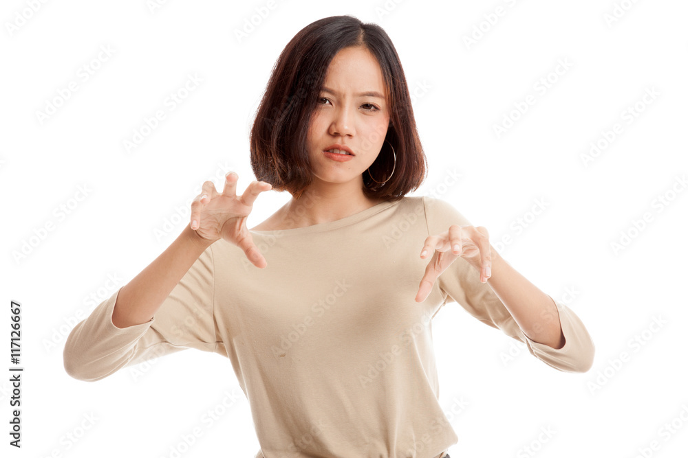 Young Asian businesswoman with spooky hands gesture Young Asian businesswoman with spooky hands gesture