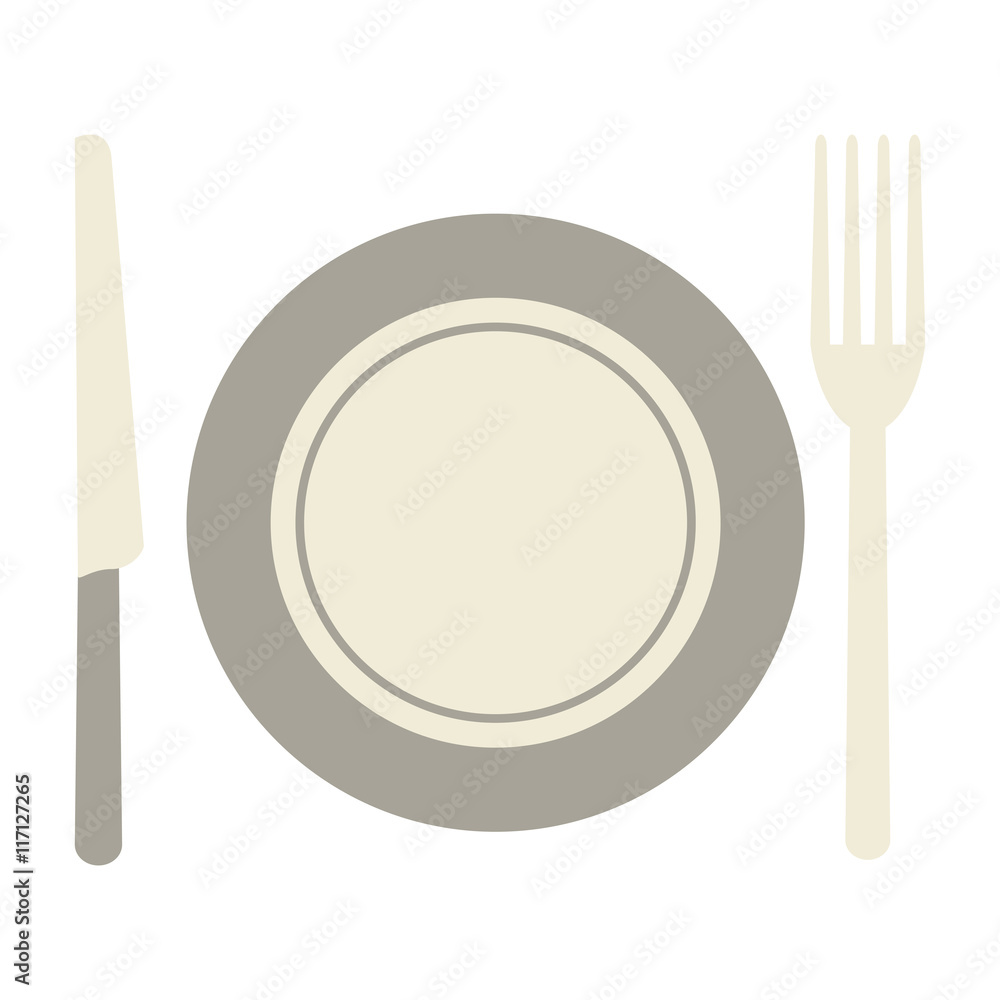 flat design fork knife and plate icon vector illustration