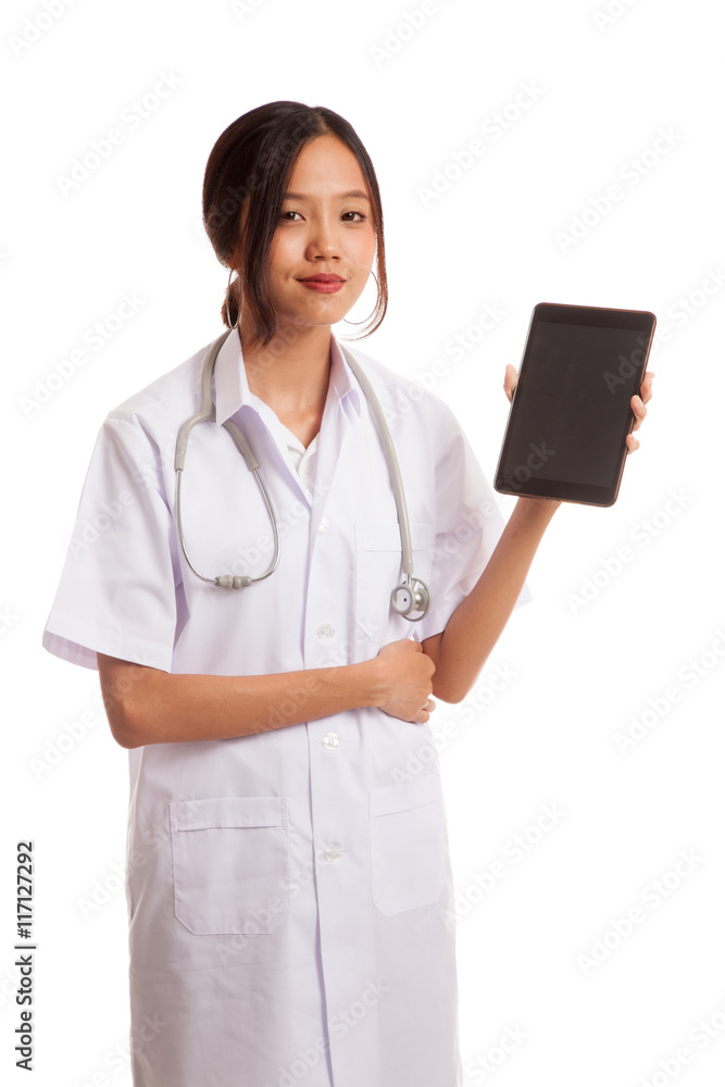 Asian young female doctor show tablet pc Asian young female doctor show tablet pc