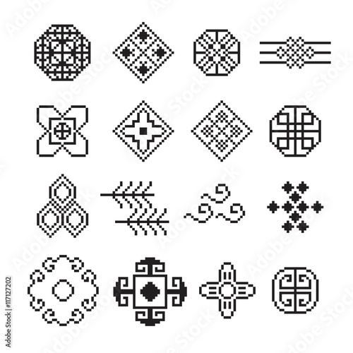 chinese pixel ornament, vector set