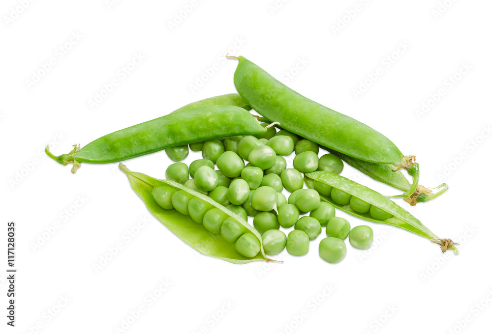 Several green peas and several pods of peas Several green peas and several pods of peas