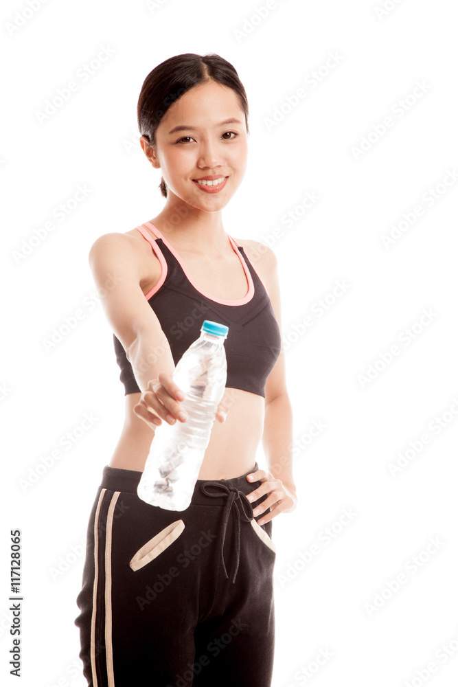 Beautiful Asian healthy girl with bottle of drinking water Beautiful Asian healthy girl with bottle of drinking water