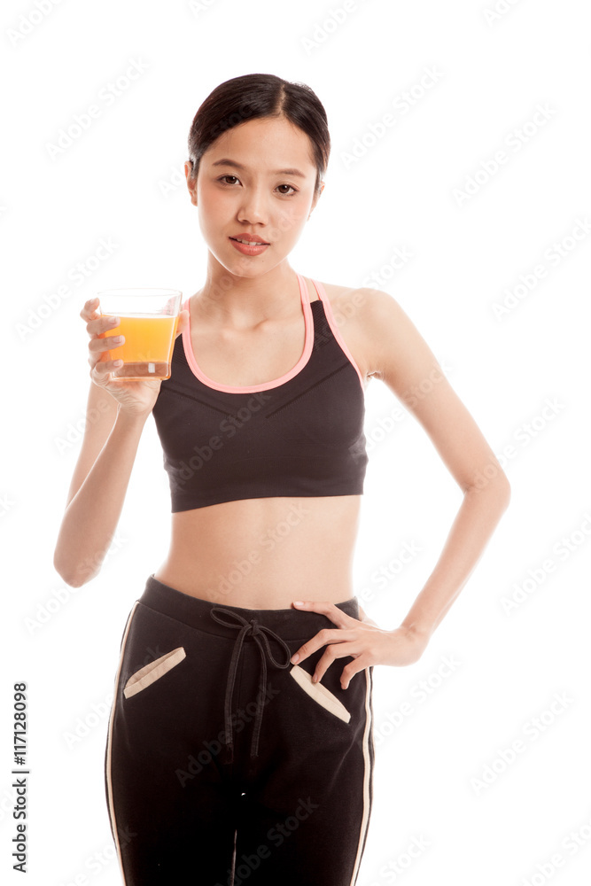 Beautiful Asian healthy girl drinking orange juice Beautiful Asian healthy girl drinking orange juice