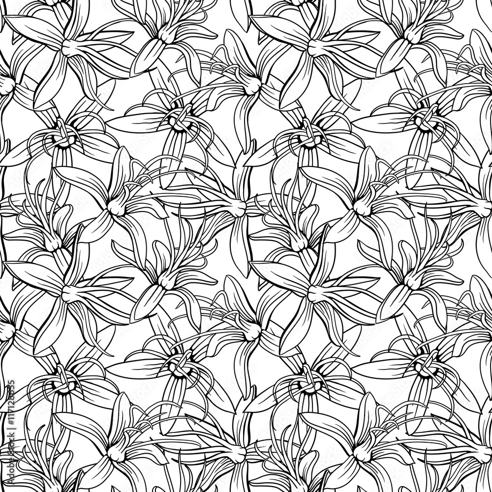 Monochrome seamless floral vector pattern
