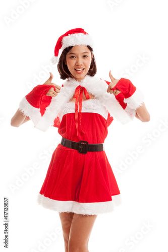 Asian Christmas Santa Claus girl show thumbs up