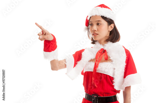 Asian Christmas Santa Claus girl do touch screen pose