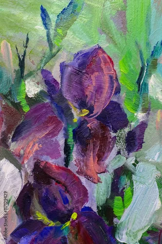 Obraz malarstwo martwa natura obraz olejny tekstura, irysy impresjonizm a