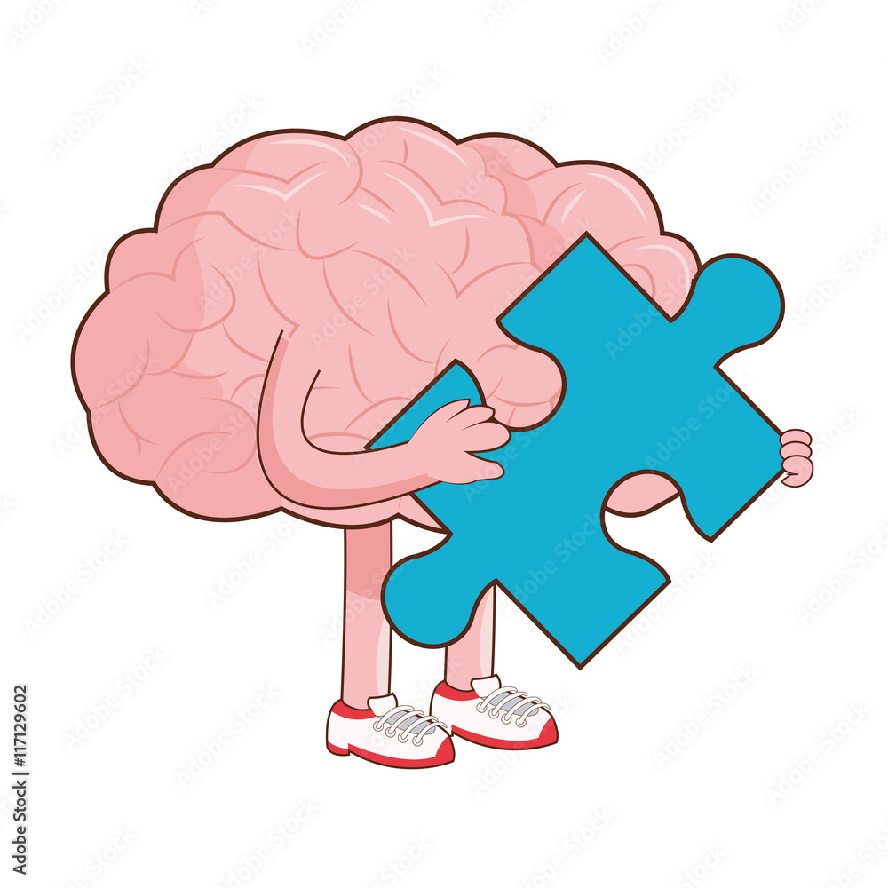 flat design human brain holding puzzle piece icon vector illustration ...