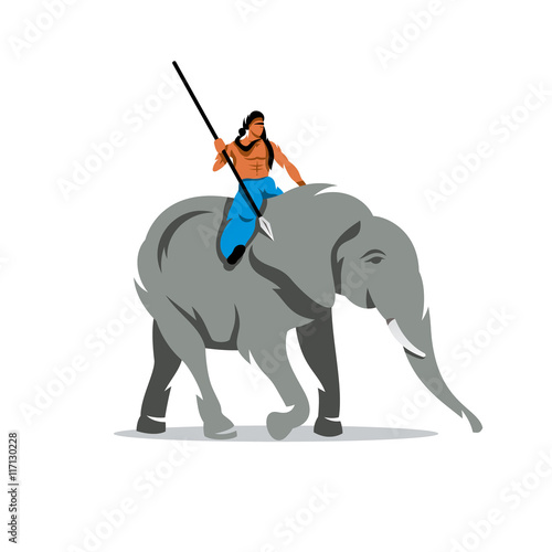 Vector Elephant with mahout Cartoon Illustration.