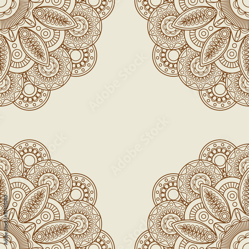 Fototapeta Naklejka Na Ścianę i Meble -  Doodle boho floral henna tattoo frame. Vector illustration