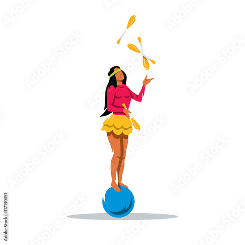 Vector juggler girl Cartoon Illustration.