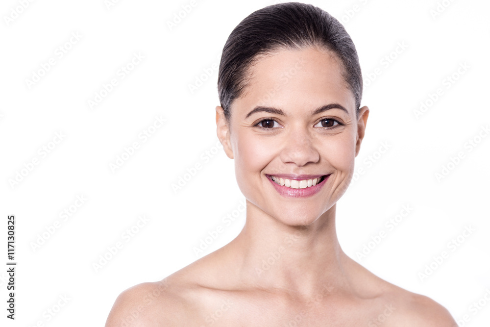 Unclad woman isolated against white Unclad woman isolated against white