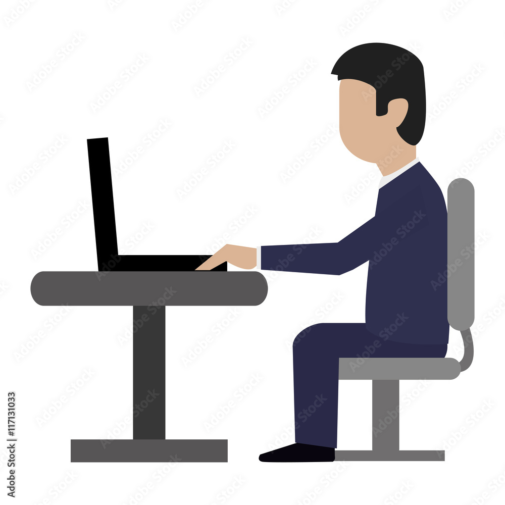 flat design businessman sitting on desk icon vector illustration