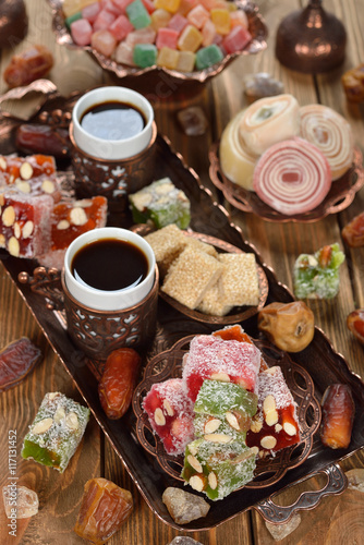 Turkish coffee and various sweets