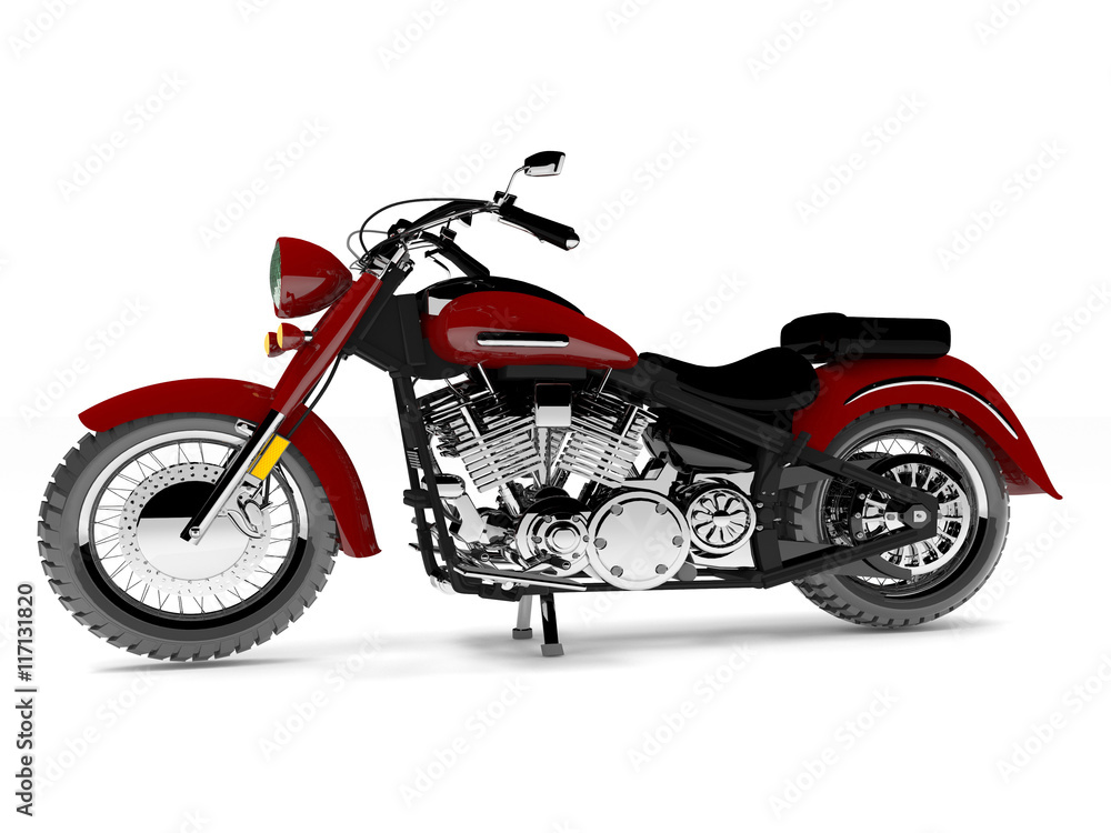 3D illustration red isolated classic motorcycle.