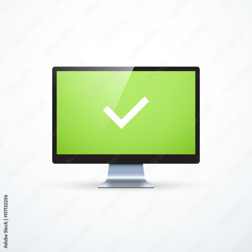 Realistic monitor and check mark on screen Realistic monitor and check mark on screen