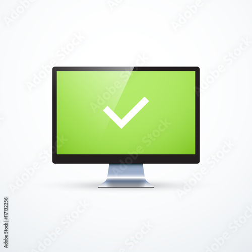 Realistic monitor and check mark on screen