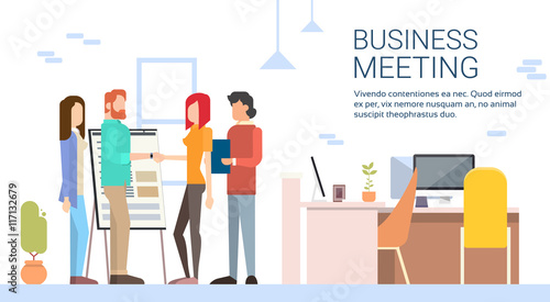 Casual Business Man Woman Shake Hand Modern Coworking Office